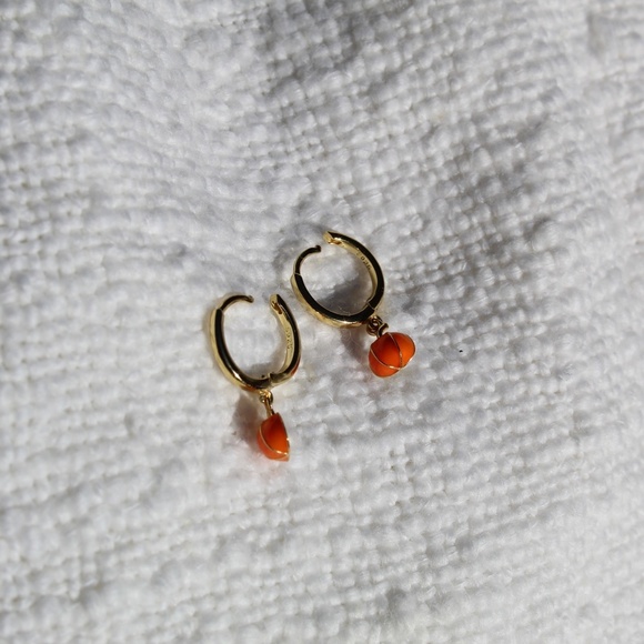 Sterling Silver Pumpkin Gold Hoop Earrings - Picture 9 of 12